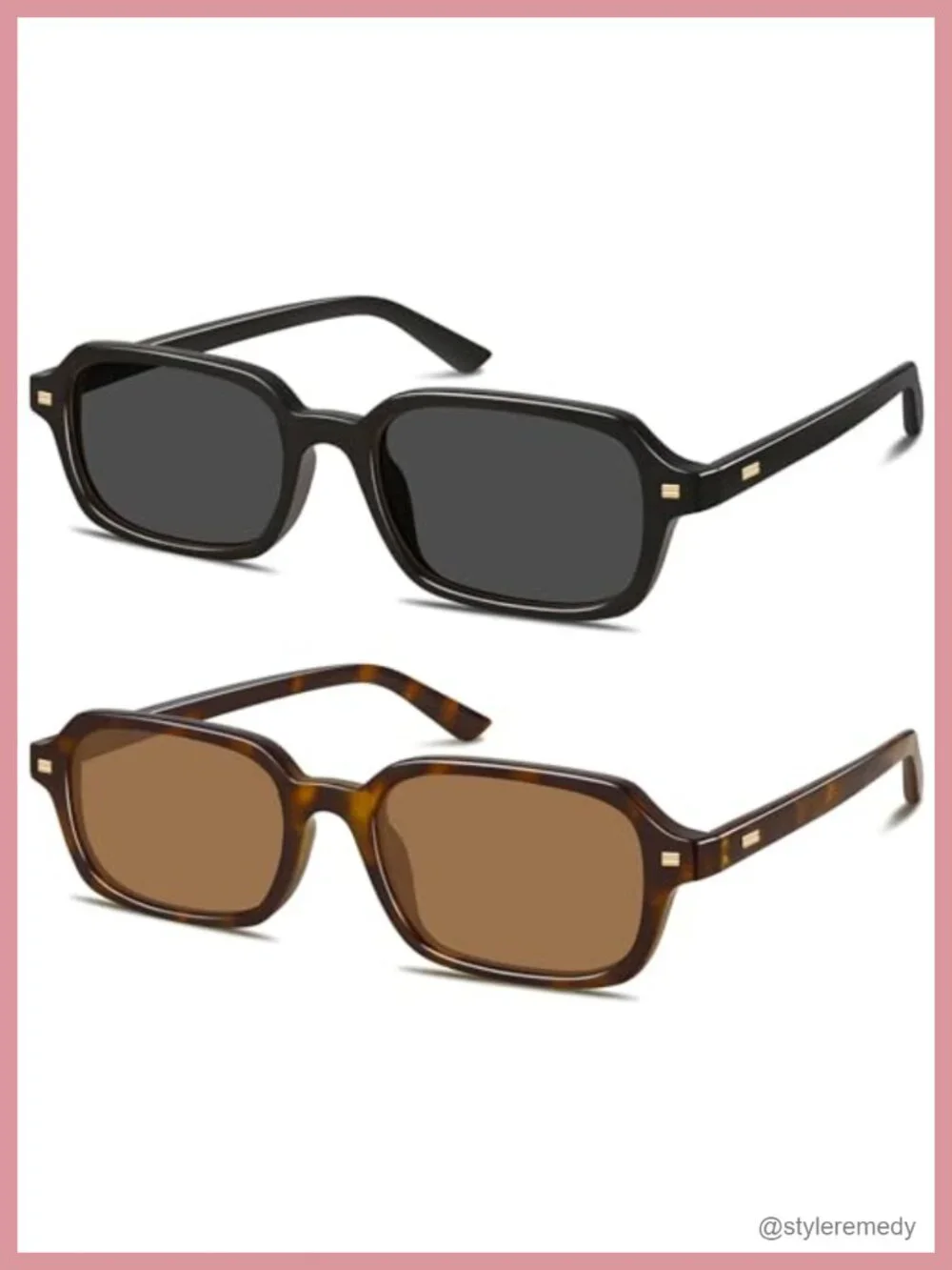 Retro Rectangular Sunglasses UV400 Protection Plastic Frame Set of 2